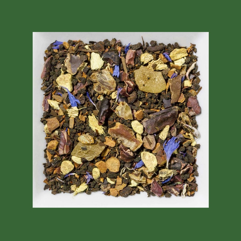 Guarana-Zimt-Kornblumenblüte. Natürlich aromatisierte Gewürz-/Kräuterteemischung